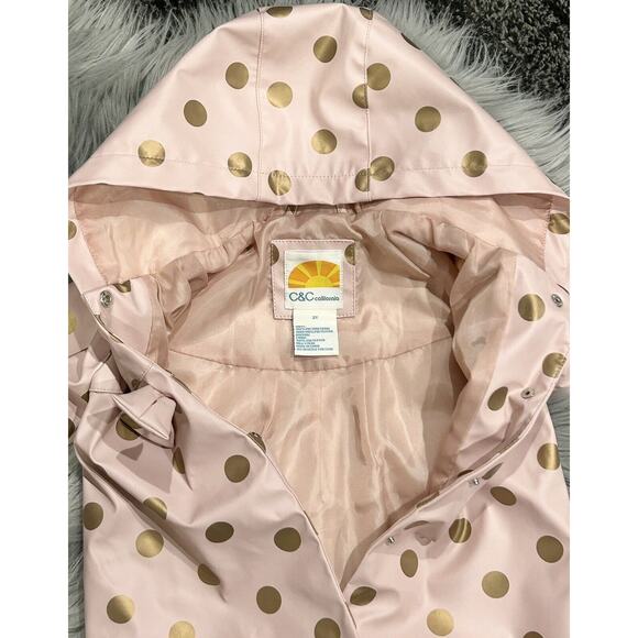 C&C California Blush & Rose Gold PolkaDot Raincoat 2T - Picture 3 of 4